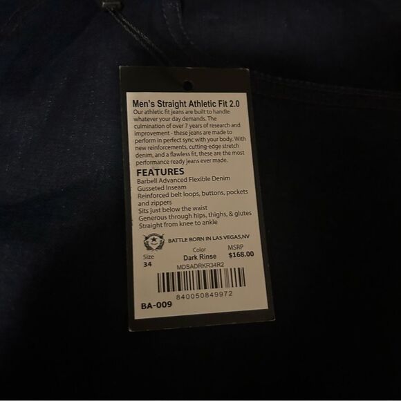 Men’s Barbell Apparel Straight Athletic Fit 2.0 Dark Rinse Size 34 x 32 - Picture 2 of 6